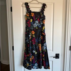 Rickie Freeman floral black midi dress
